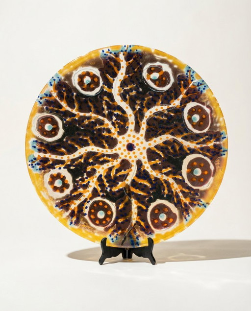 Gran cuenco escultórico de vidrio fundido hecho a mano – pieza única de arte contemporáneo – Ø 53,5 cm