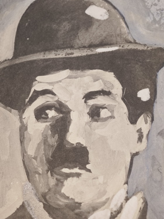 Image 1 of Lithografie van Charlie Chaplin in een lijst