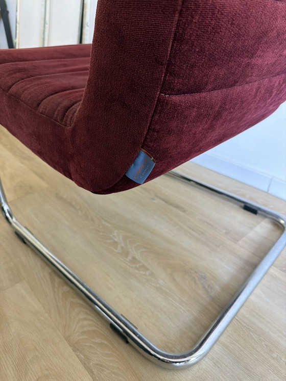 Image 1 of Vintage Machalke 'Crack' design fauteuil / armstoel – rode stof & chroom
