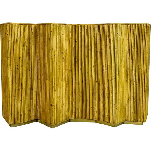 Console vintage en verre et en rotin