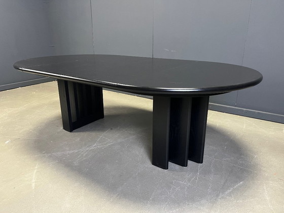 Image 1 of Vintage extendable black wooden dining table, 1980s
