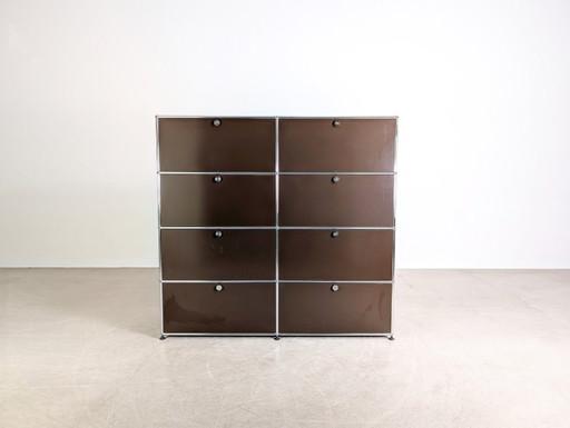 Cassettiera con scaffale vintage marrone USM Haller originale 2x4