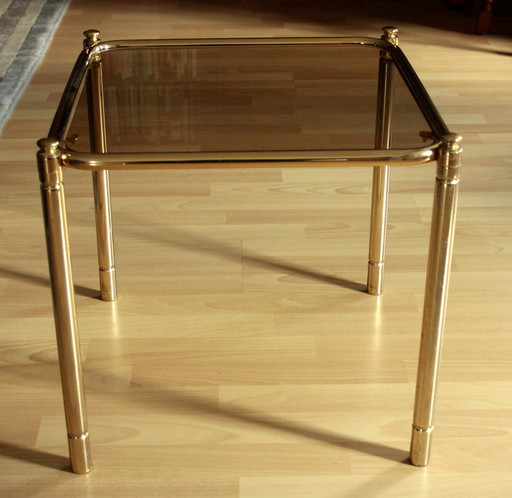 Space Age side table brass with smoked glass top - Vintage