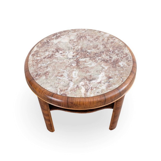 Round Vintage Walnut Marble Coffee Table 1950s – Wood (photo 2 of 6)