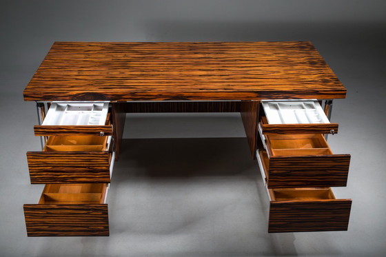 Image 1 of Makassar Ebony Executive Desk with Chromed Futuristic Legs, 1970s