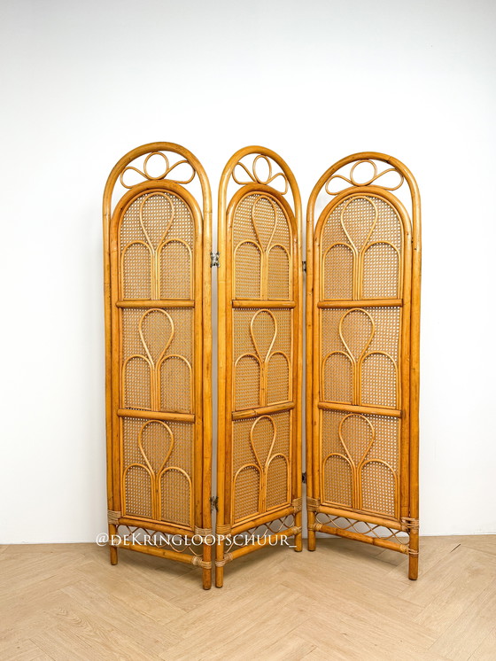 Image 1 of Divisorio per ambienti in vimini e bambù intrecciati in rattan vintage