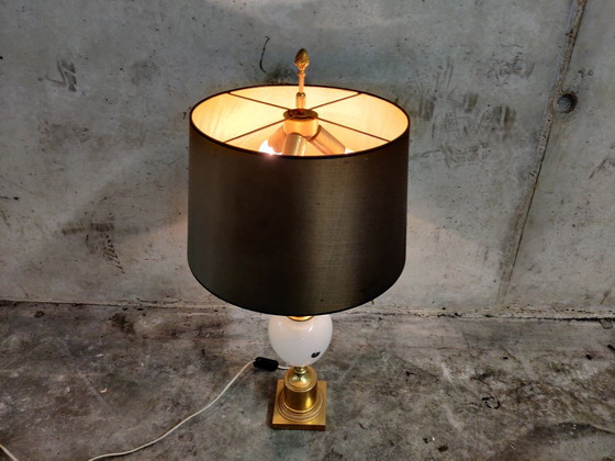 Image 1 of Messing en opaline ananasblad tafellamp 1960