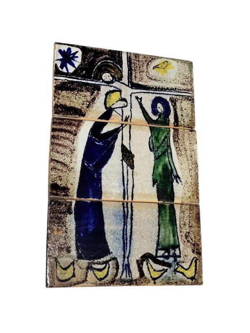 3 ceramic art tiles 1960