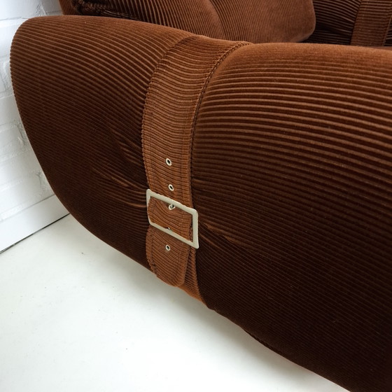 Image 1 of 3 fauteuils vintage en velours côtelé marron foncé, années 70