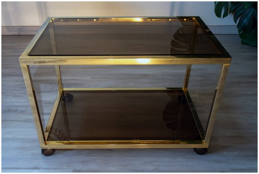 Side table, gilded metal and smoked glass, 1970-80