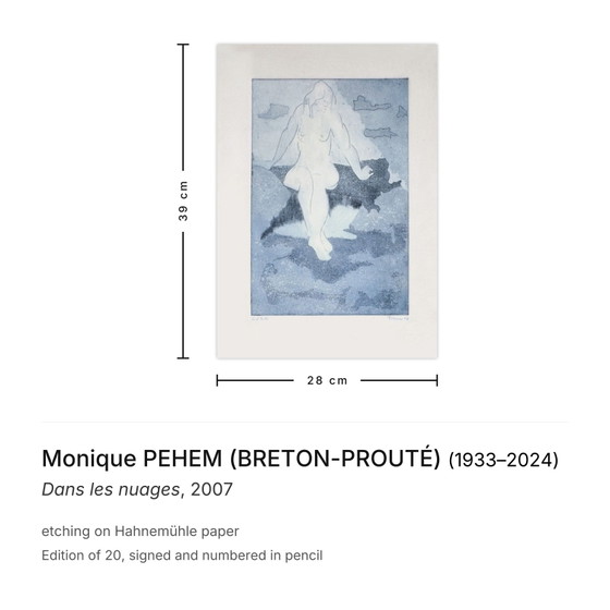 Monique PEHEM (BRETON-PROUTÉ) Gesigneerde ets In de wolken 2007 – Litho's & Zeefdrukken, Paper (photo 3 of 5)