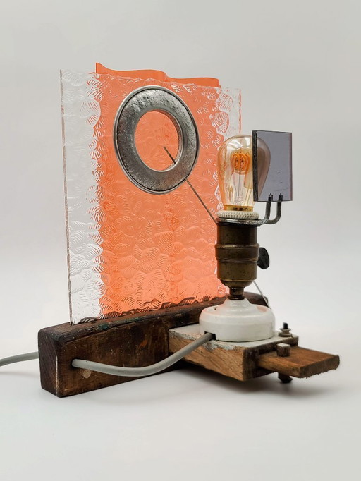 Upcycling lamp - porcelain and antique wood socket