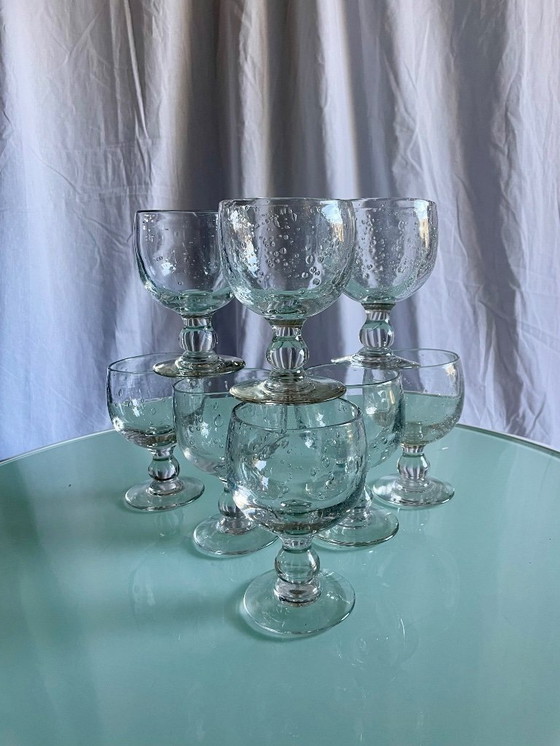Image 1 of Vintage Biot-style bubbled stemmed glasses