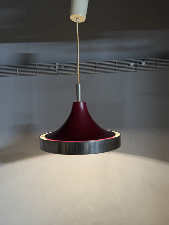 Image 1 of Red metal pendant lamp 1960s