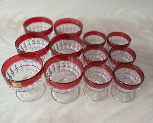 Servicio De 12 Coupes Cristal Et Verre Rubis - De Art Italie – glaskunst, Crystal