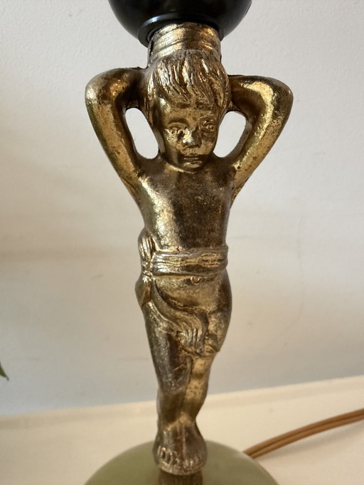 Brass table lamp with onyx base
