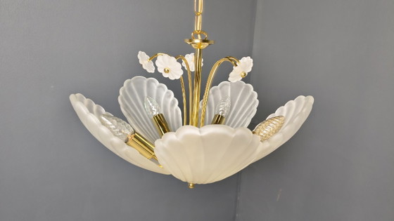 Vintage italian glass and brass chandelier, 1970s (photo 4 of 15)