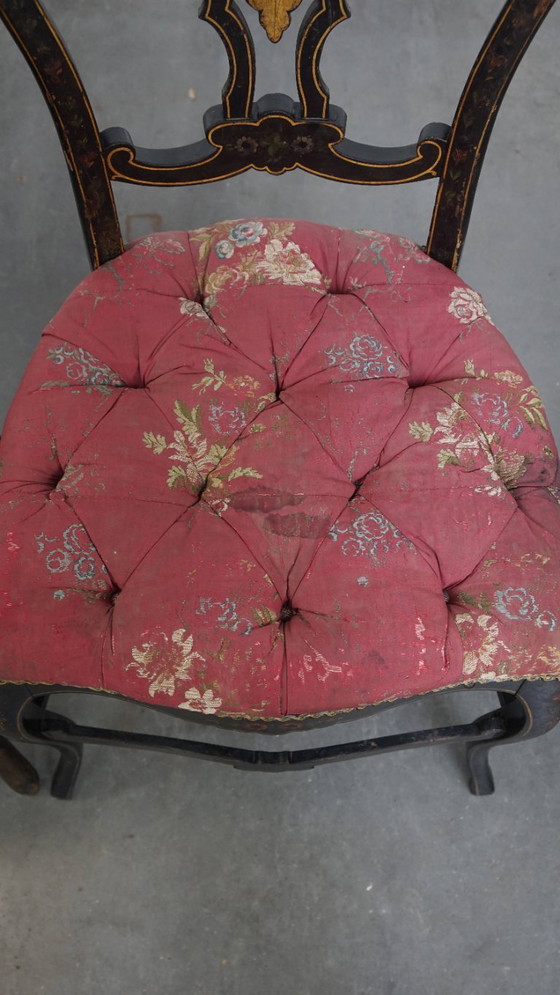 Image 1 of 4 x Antiek Frans Napoleon 3 stoeltje ingelegd met parelmoer