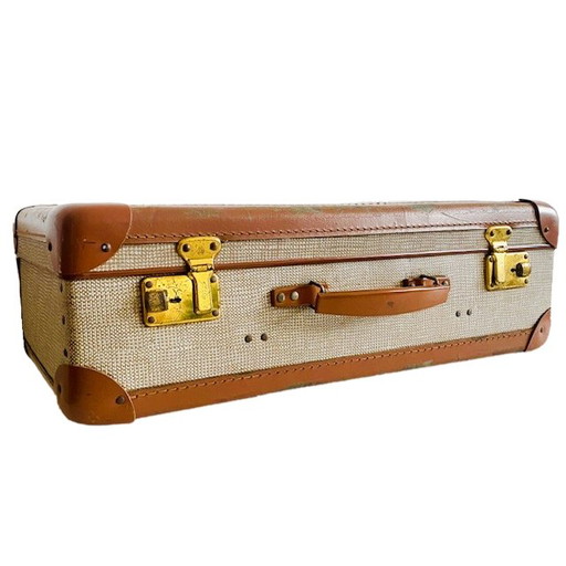 Valise Vintage Brocante Cuir Beige
