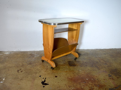 1950s Vintage Rolling Table Serving Trolley Newspaper Holder Side Table