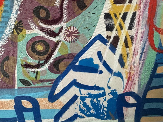 Image 1 of Thomas Van Der Linden ‘Terrace Chairs and Balcony’ – Mixed Media Collage on Canvas