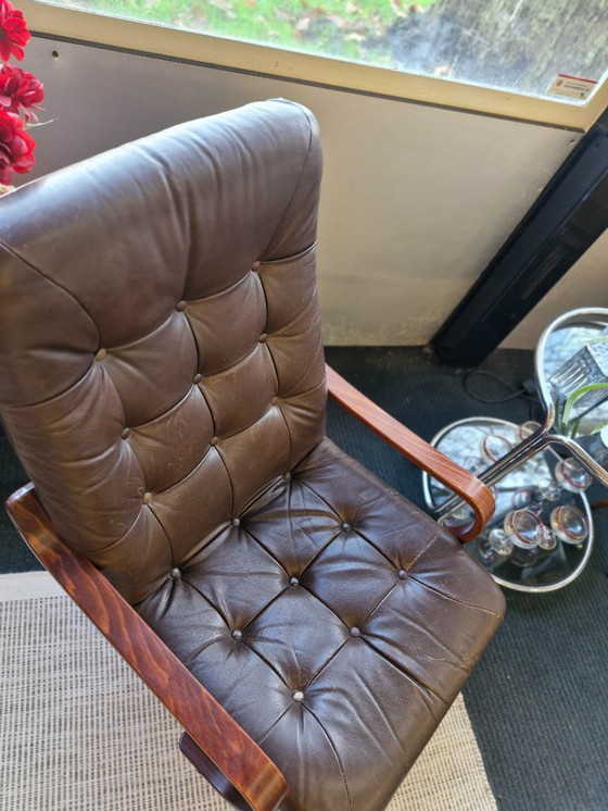 Image 1 of Vintage draaifauteuil bruin leer 70s
