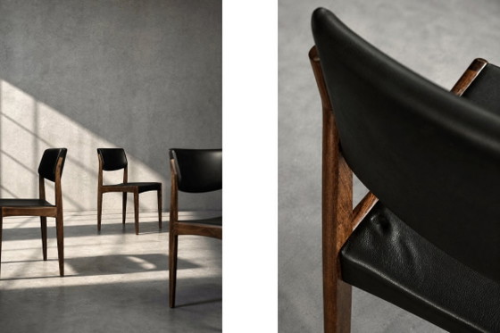 Image 1 of Vintage Mid-Century Scandinavian Modern Rosewood & Black Leather Chairs by H.W. Klein for Bramin, 1960s, Set of 3