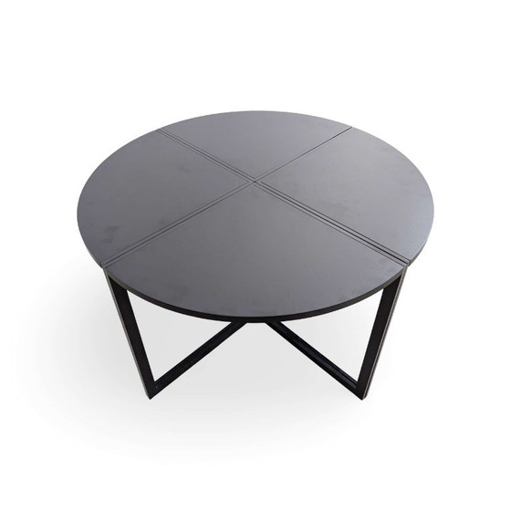 Tavolo da pranzo vintage di design rotondo 4 pezzi nero anni '80 divisibile, Tavoli da pranzo, Metallo, Legno (foto 3 di 6)
