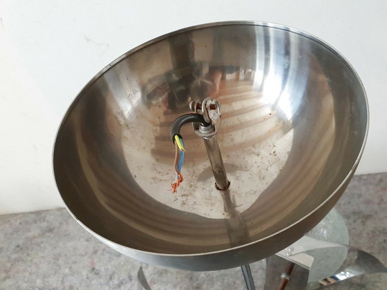 Image 1 of LUSTRE PLAFONNIER SPUTNIK 1970 VINTAGE 3 BOULES VERRE & ACIER CHROME 70S 70'S