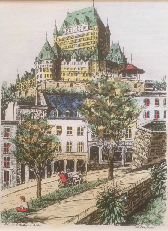 Château de Frontenac encadré, Lithographie de Québec – Décorations murales, Paper, Vintage (photo 3 of 6)