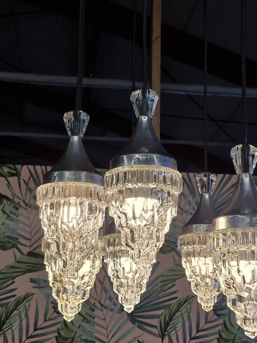 Lampadario/lampada a sospensione vintage con 8 gocce di vetro