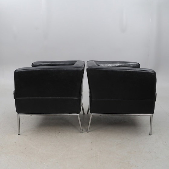 Image 1 of Three matching IKEA armchairs in black leather with steel frames, made in Sweden in the late 1990s (year 1999), model 501.072.87