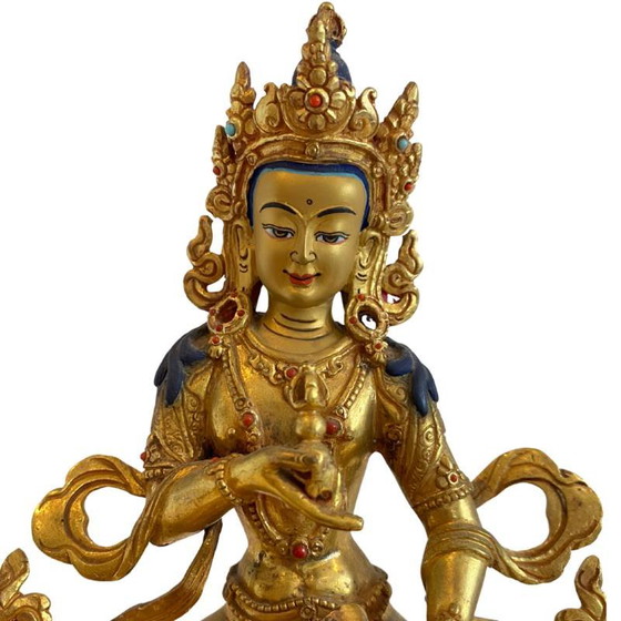 Estatua nepalesa de bronce dorado de White Tara – Tradición Newar, finales del siglo XIX – principios del XX (photo 9 of 10)