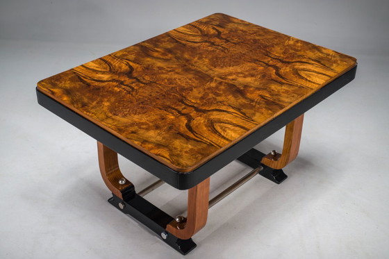 Image 1 of Art Deco French Walnut & Burl Dining Set, 1930s, Set of 7