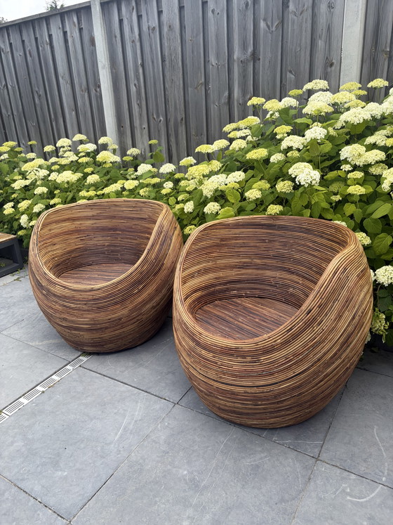 Image 1 of 2 vintage rattan armchairs Midcentury Gabriella Crespi