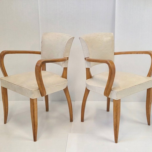 PAIR OF VINTAGE 1950S BRIDGE ARMCHAIRS IN BEECH & SKAI 50S ROCKABILLY 1950s