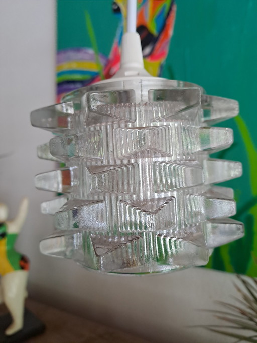 Vintage brutalist glass pendant – heavy textured glass – 70s style