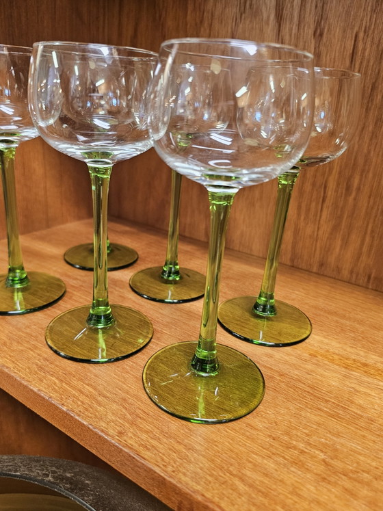 Set Van 6 Vintage Wijnglazen Groene Voet Glazen Groen – Glazen & Karaffen, Glass (photo 5 of 8)