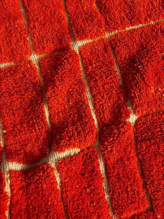 Image 1 of Handmade Moroccan Mrirt Rug – Burnt Orange Wool Rug 200x300 cm – Modern Textured Carpet – Bold Abstract Design – Large Living Ro