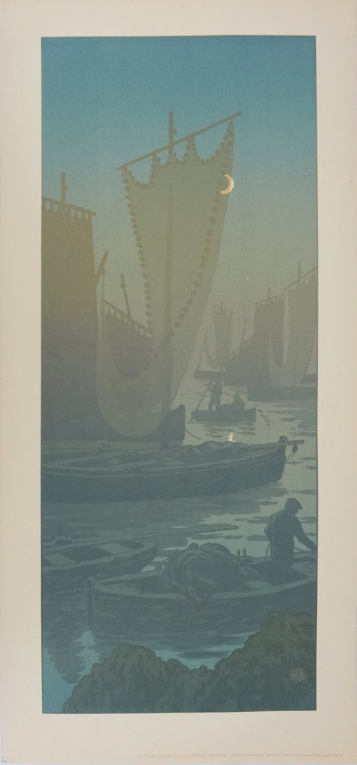 Henri Rivière : La Féérie Des Heures, Premier Quartier, Lithographie Originale Signée – lithos zeefdrukken, Paper