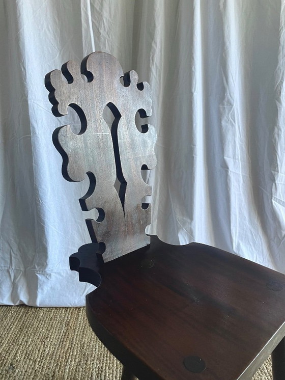 Image 1 of Vintage Brutalist Carved Tripod Stool