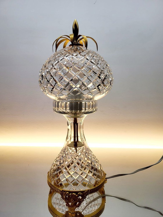 Image 1 of Val Saint Lambert crystal table lamp - vintage pineapple shape 1960s - 1970s