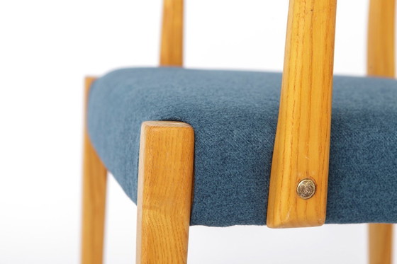Image 1 of Vintage German Armchair 1960s, Mid Century Beechwood Chair with Blue Upholstery, Scandinavian Style Dining Chair, Single Chair