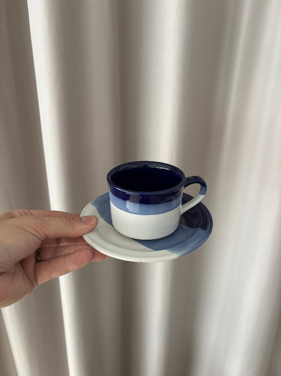 Lot de 4 Tasses et Soucoupes en Céramique d'Atelier Vintage – Émaillé Main Bleu & Blanc – Vaisselle, Ceramic (photo 13 of 13)