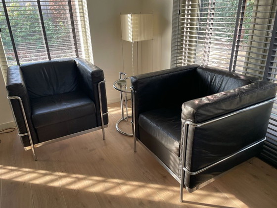 Image 1 of 2 leren kubus fauteuils met chromen frame