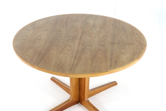 Image 1 of Bernhard Pedersen and Son round 2x extendable dining table Danish vintage