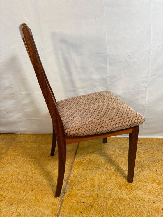 Image 1 of Mid century retro vintage teak and cloth dining chairs by GPlan 1970 elegant set of 4 dining chairs