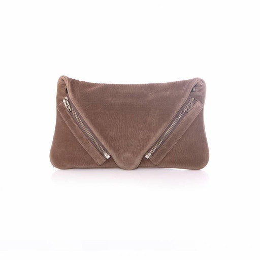 Alexander Wang, pochette Jena in pelle marrone con intarsi laser.