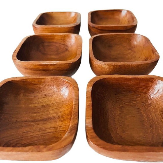 Image 1 of Ensemble de bols en bois de teck vintage, milieu du siècle, années 1970