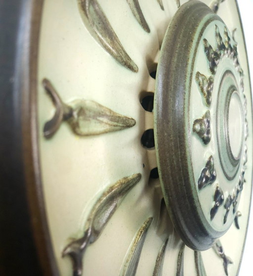 Ceramic vintage wall lamp, pottery brutalist wall lamp, green and brown earth tone ceramic lamp